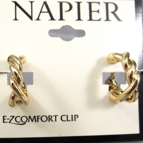 NAPIER Contemporary Gold Twist Hoop E-Z Comfort Clip On Earrings**NEW! - Picture 2 of 2